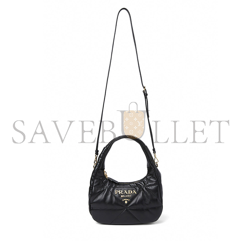 PRADA MINI QUILTED STITCH SHOULDER BAG IN BLACK 1BA384 (21*12.5*6.5cm)